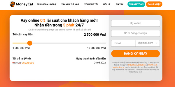 MoneyCat - Ứng dụng vay tiền online lãi suất 0%
