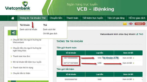 Hướng dẫn sao kê tài khoản VCB - iBanking trên website