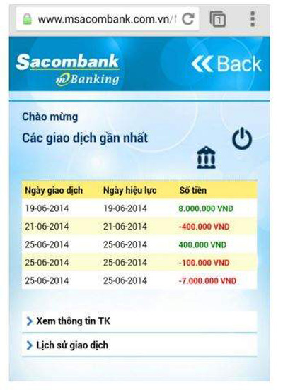 Tra cứu giao dịch gần nhất trên Internet Banking của ngân hàng Sacombank