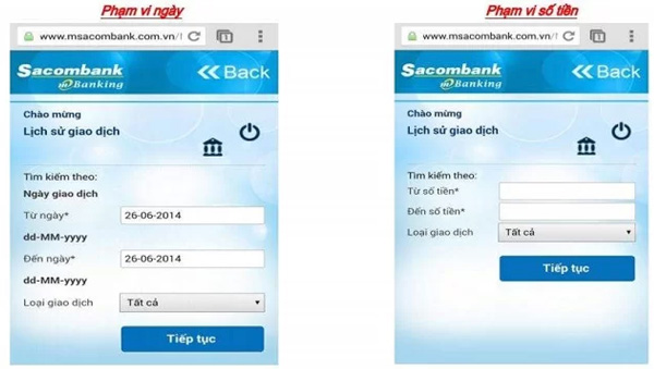 Tra cứu xem lịch sử giao dịch Sacombank