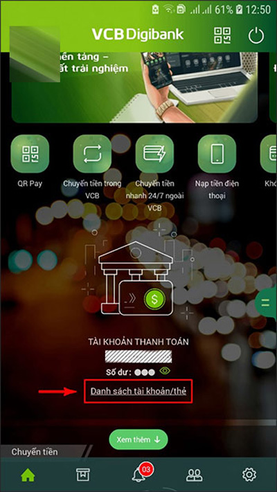 Xem lịch sử giao dịch Vietcombank trên Mobile