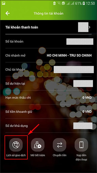 Xem lịch sử giao dịch Vietcombank trên Mobile