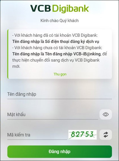 Xem lịch sử giao dịch Vietcombank trên PC