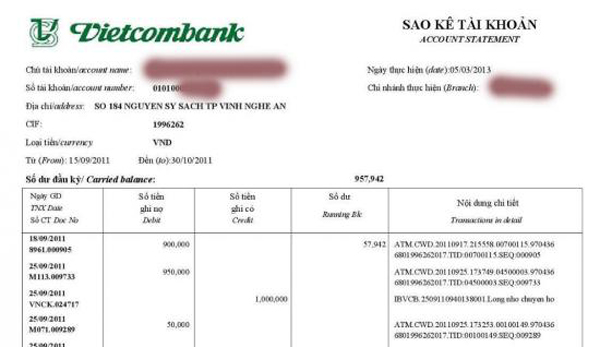 Xin sao kê tài khoản Vietcombank là gì