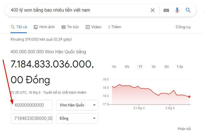 Cách để chuyển từ Won sang tiền Việt
