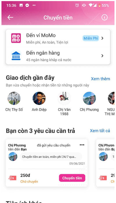 Chuyển tiền ví điện tử Momo đến tài khoản ngân hàng