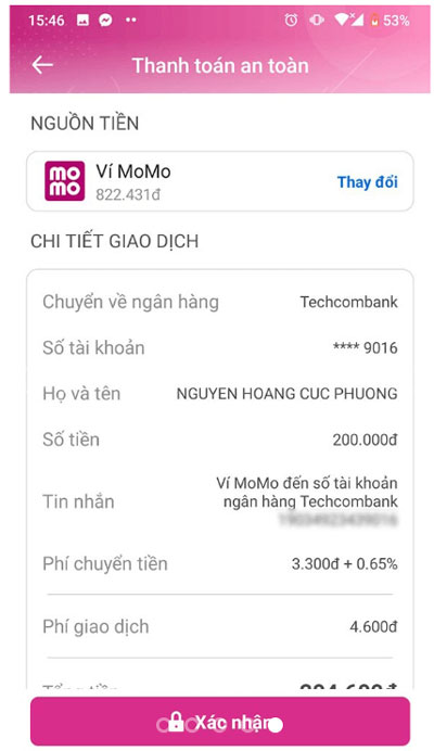 Chuyển tiền ví điện tử Momo đến tài khoản ngân hàng