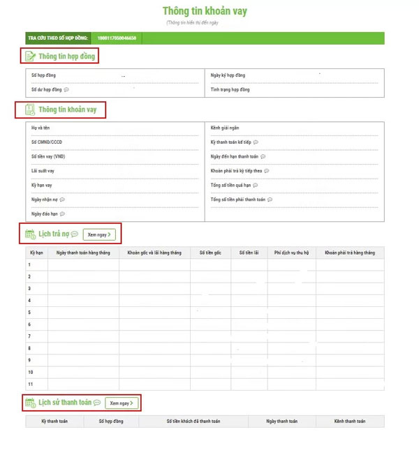 Xem hợp đồng Mcreditt và lịch trả nợ trực tuyến trên website